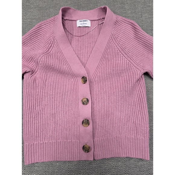 Old Navy Womens XS Mauve Pink Ribbed Shaker Knit V-Neck Button Front Cardigan - Picture 2 of 10